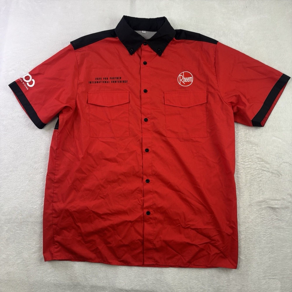 Rheem 2025 Conference Red Button Up Short Sleeve Collared Shirt Men's LG